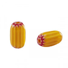 Millefiori tube bead 9x6mm - Dark yellow-red